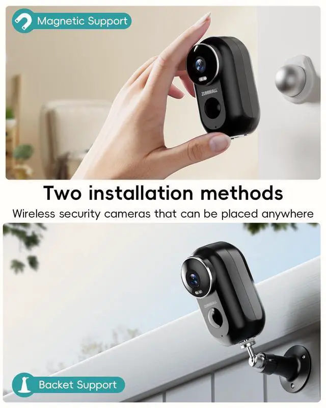 Alt view image 2 of 5 - ZUMIMALL Security Cameras Wireless Outdoor, 2 Packs, 2K Cameras for Home Security, Outdoor/Indoor Camera Battery Powered, 2.4G WiFi, Magnetic Mount,3MP Color Night Vision/Siren/PIR/AI/Cloud/Alexa