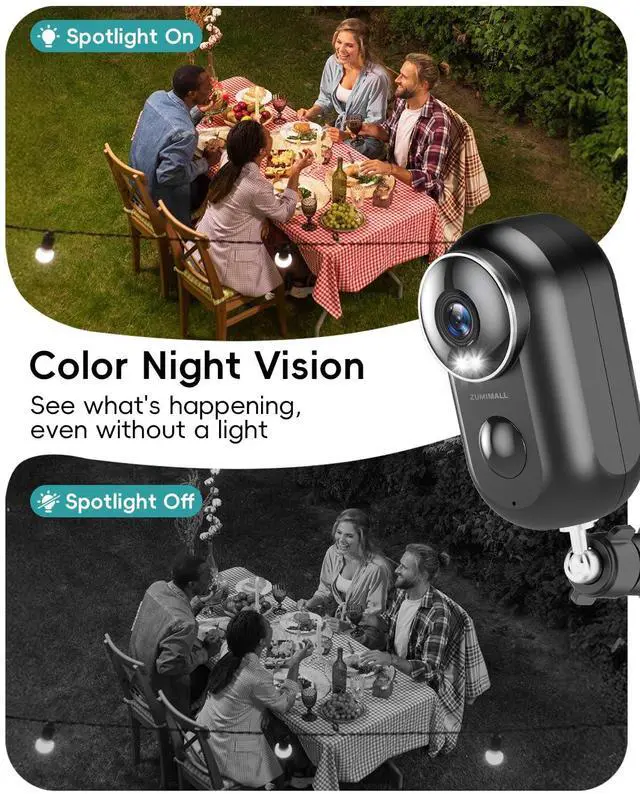 Alt view image 3 of 5 - ZUMIMALL Security Cameras Wireless Outdoor, 2 Packs, 2K Cameras for Home Security, Outdoor/Indoor Camera Battery Powered, 2.4G WiFi, Magnetic Mount,3MP Color Night Vision/Siren/PIR/AI/Cloud/Alexa