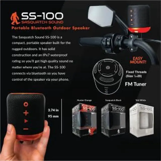 Alt view image 2 of 5 - Zompers Pure-Hypr Audio SS-100 Sasquatch Sound Weatherproof Speaker | Portable Bluetooth Speaker | Powerful Bass, Built in FM Radio, Rugged, Hours of Enjoyment | Black