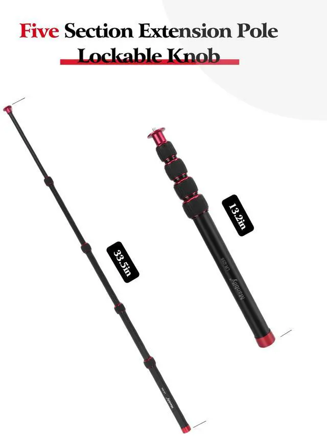 Alt view image 3 of 4 - Aluminium Alloy Camera Extension Rod, 5 Section Monopod Tripod - 13.2-42.5 inch, Solid Lightweight, Digital Camera Selfie Stick