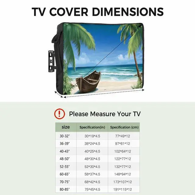 Alt view image 2 of 5 - Outdoor TV Cover - Summer Palm Tree Ocean Beach Boat Waterproof and Weatherproof 70"-75" LCD Movable Shield TV Display Screen Protector Outside Television Covers