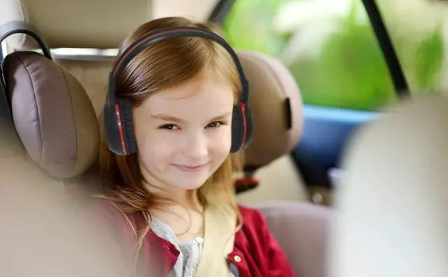 Alt view image 2 of 5 - SIMOLIO Dual Channels IR Transmitter with Optical in & Car Headphone with Hard EVA Case for Car Audio/TV/PC, Durable and Flexible Headphone for Kids with 3.5mm AUX Cable