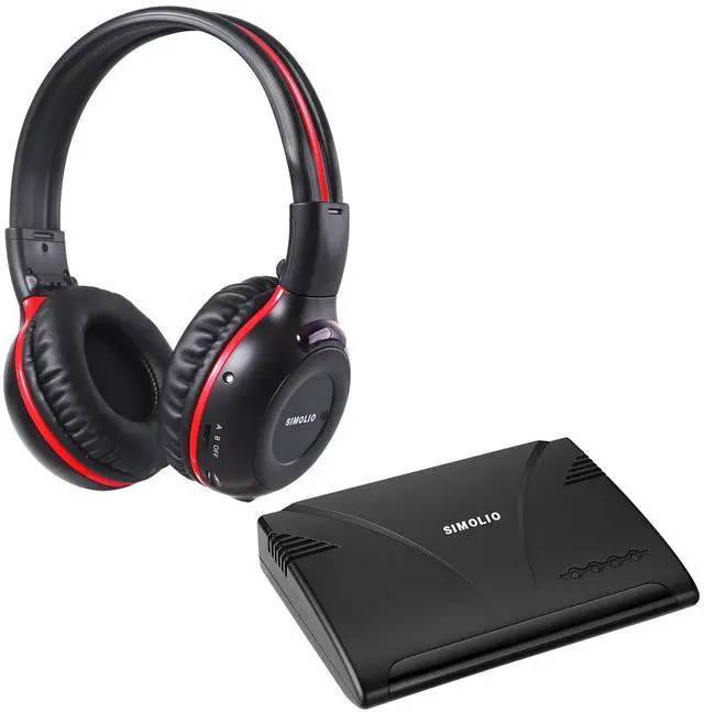 Main image of SIMOLIO Dual Channels IR Transmitter with Optical in & Car Headphone with Hard EVA Case for Car Audio/TV/PC, Durable and Flexible Headphone for Kids with 3.5mm AUX Cable