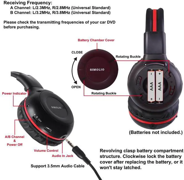 Alt view image 5 of 5 - SIMOLIO Dual Channels IR Transmitter with Optical in & Car Headphone with Hard EVA Case for Car Audio/TV/PC, Durable and Flexible Headphone for Kids with 3.5mm AUX Cable