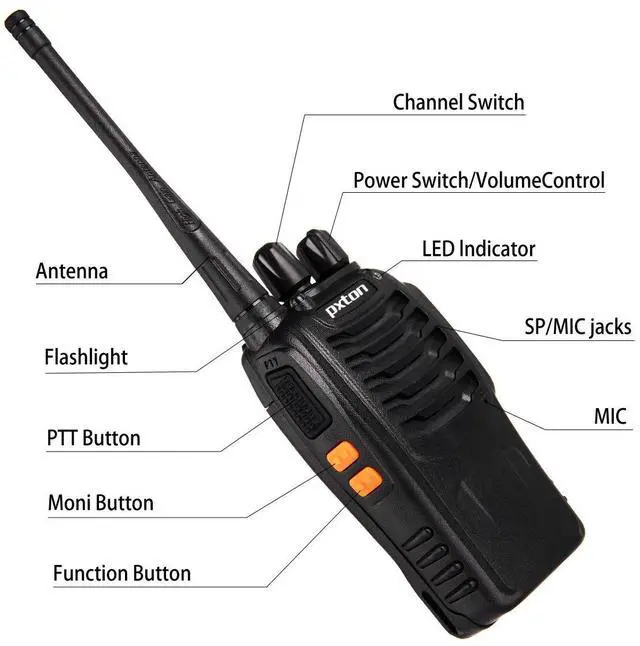 Alt view image 5 of 5 - pxton Walkie Talkies Rechargeable Long Range Two-Way Radios with Earpieces,2-Way Radios UHF Handheld Transceiver Walky Talky with Flashlight Li-ion Battery and Charger2 Pack