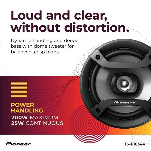 Alt view image 4 of 5 - Pioneer F-Series TS-F1634R 6.5 2-Way Speakers (Pair)  200W Max, Balanced Sound + Smooth Treble, Great Stock Replacement, High-Efficiency Speaker Designed for OEM Power