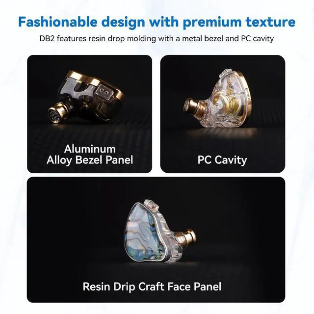 Alt view image 4 of 5 - NICEHCK DB2 IEM Earphones with Mic Music Control: Resin 1BA 1DD Hybrid in Ear Monitor Headphones with 2Pin Detachable Cable,3.5mm Wired Earbuds for Gaming/Audiophile/Musician (Blue)