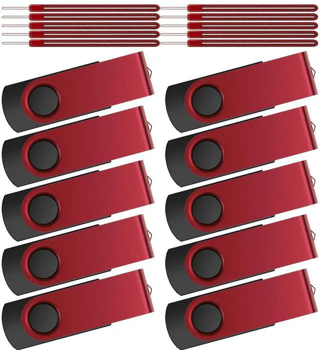Main image of Flash Drive 32 GB 10 Pack Thumb Drive 32GB USB Memory Stick Kepmem USB Drive Portable USB 2.0 Pendrive Metal Jump Drive Swivel USB Stick Red Zip Drive with 10pcs Ropes Data Storage