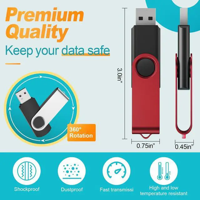 Alt view image 4 of 5 - Flash Drive 32 GB 10 Pack Thumb Drive 32GB USB Memory Stick Kepmem USB Drive Portable USB 2.0 Pendrive Metal Jump Drive Swivel USB Stick Red Zip Drive with 10pcs Ropes Data Storage