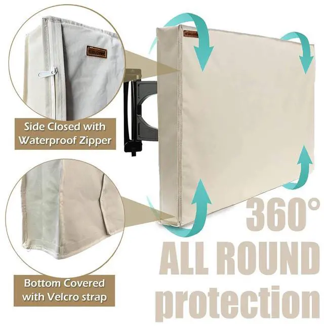 Alt view image 5 of 5 - Outdoor TV Cover 52-55 Inch, IC ICLOVER 600D Heavy Duty 4 Season Weatherproof TV Screen Protector with Waterproof Zipper & Remote Control Pocket, Outside Television Cover for LED, LCD, OLED TVs