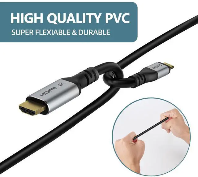 Alt view image 3 of 5 - Elecan USB C to HDMI Cable 50 Ft, 4K@60Hz HDR, Double Chips Gold-Plated High-Speed USB 3.1 Type-C to HDMI 2.0 Cord Thunderbolt 3/4 Compatible Galaxy MacBook Pro/Air iPad Pro Surface Dell HP + 5 Ties