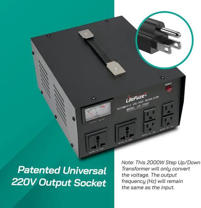 Alt view image 2 of 5 - LiteFuze 2000 Watt Voltage Regulator with Transformer Step Up/Down 110V/220V - IEC Detachable Cord - Circuit Breaker (LR-2000)