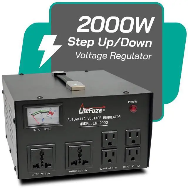 Alt view image 3 of 5 - LiteFuze 2000 Watt Voltage Regulator with Transformer Step Up/Down 110V/220V - IEC Detachable Cord - Circuit Breaker (LR-2000)