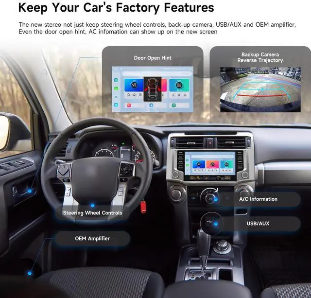 Alt view image 3 of 5 - Dasaita Android 13 Car Stereo for Toyota 4Runner 2010-2023 with Wireless Carplay & Android Auto, 4G LTE, 9" Touch Screen Head Unit, GPS, Radio, Bluetooth 5.0, 5G WiFi, 8G RAM 256G ROM