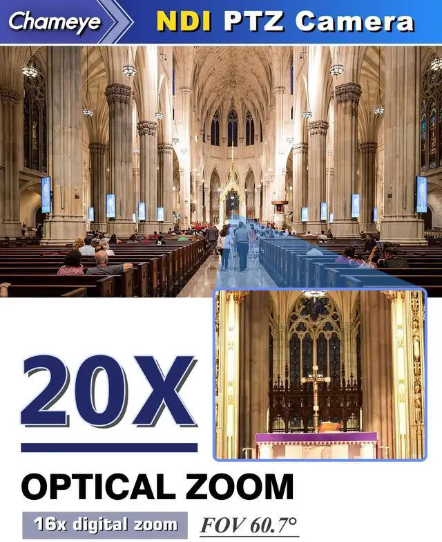Alt view image 4 of 5 - Chameye NDI PTZ Camera 20x Optical Zoom AI Auto Tracking 1080P 60fps with 3G-SDI IP PoE HDMI PTZ Camera for Church Worship Live Streaming Education Events, C720N (NDI HX3 Certified)