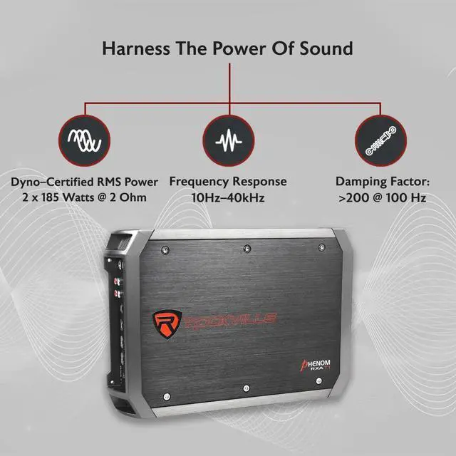 Alt view image 2 of 4 - Rockville RXA-T1 1500W 2-Channel Car Amplifier, Dyno-Certified RMS, MOSFET Power, ELNA Capacitors, Class A/B, Perfect for Car Audio and Subwoofers