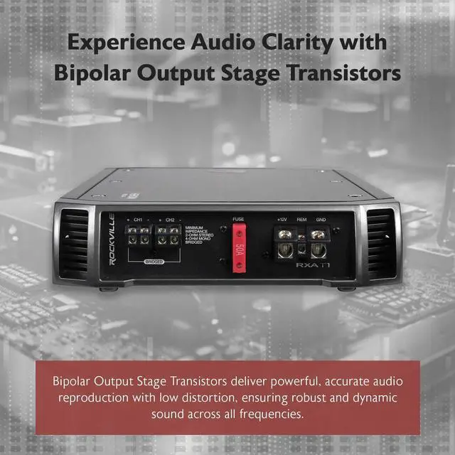 Alt view image 4 of 4 - Rockville RXA-T1 1500W 2-Channel Car Amplifier, Dyno-Certified RMS, MOSFET Power, ELNA Capacitors, Class A/B, Perfect for Car Audio and Subwoofers