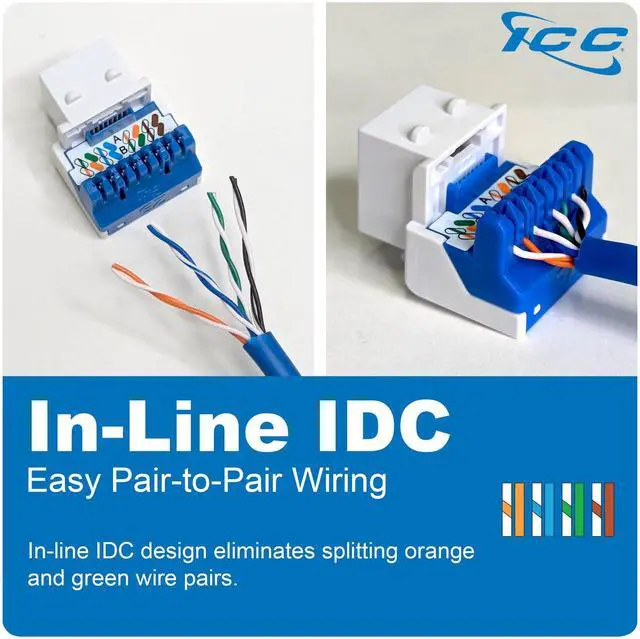 Alt view image 3 of 5 - ICC CAT5e Keystone Jack with Inline IDC No Pair Split Wiring (Easier Termination) UL Listed PoE++ TAA VoIP Compliant for Wall Plate or Patch Panel, Works with JackEasy Termination Tool, Ivory 25 Pack