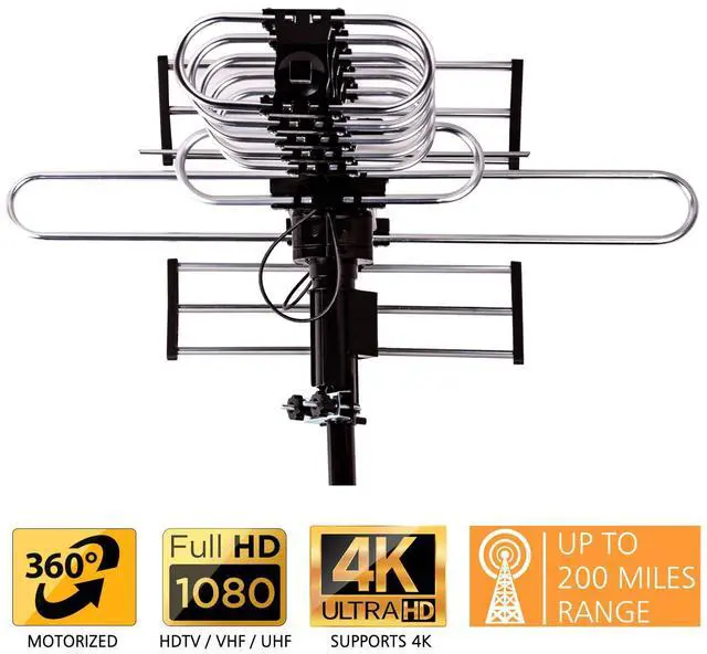 Alt view image 2 of 5 - Five Star Outdoor Digital Amplified HDTV Antenna - up to 200 Mile Long Range, Directional 360 Degree Rotation by Remote Control, Intelligent Gain for HD 4K 1080P FM Support 2 TVs