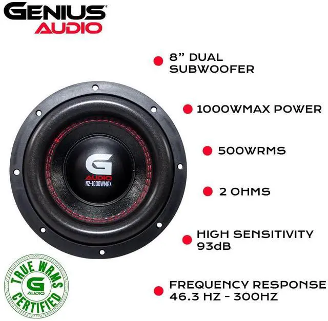 Alt view image 3 of 5 - Genius Audio N2-M8D2 8", 500 Watts RMS - 1000 Watts Max, High Power Pro Audio Subwoofer Speaker, Steel Basket Car Audio Speaker, Ferrite Magnet, 2 Ohm, Copper Coil, Reinforced Paper Cone (1 Speaker)