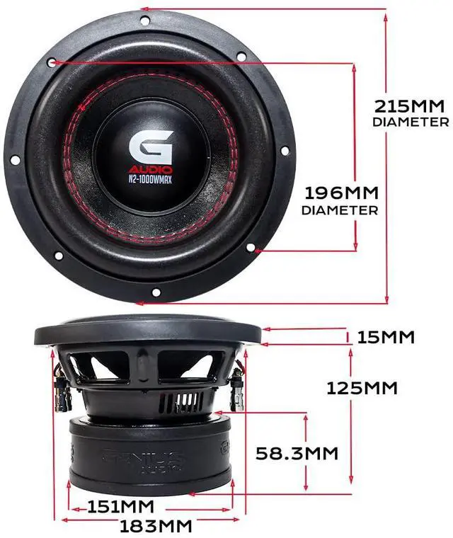 Alt view image 4 of 5 - Genius Audio N2-M8D2 8", 500 Watts RMS - 1000 Watts Max, High Power Pro Audio Subwoofer Speaker, Steel Basket Car Audio Speaker, Ferrite Magnet, 2 Ohm, Copper Coil, Reinforced Paper Cone (1 Speaker)