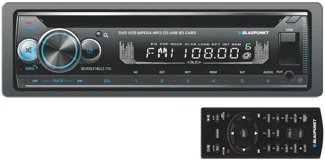 Main image of BLAUPUNKT Beverly Hills 150 Multimedia Car Stereo - 120W Peak Power, Bluetooth Connectivity, Hands-Free Calling, Detachable Faceplate, DVD & CD Receiver, USB/SD, AM/FM, Remote Control - Black
