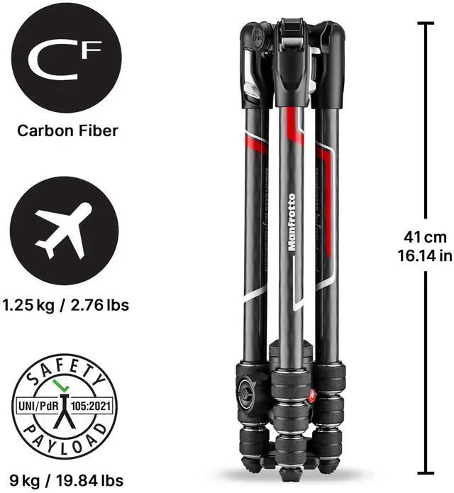 Alt view image 3 of 5 - Manfrotto Befree Advanced 4-Section Carbon Fiber Travel Tripod with 494 Center Ball Head, Black