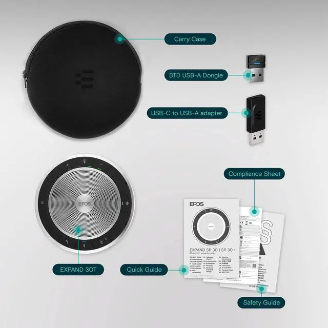 Alt view image 5 of 5 - EPOS Expand SP 30T (1000225) Portable Bluetooth Speakerphone - Instant Conferencing Anywhere - Sound-Enhanced - PC, Mobile Phone & Softphone Connection