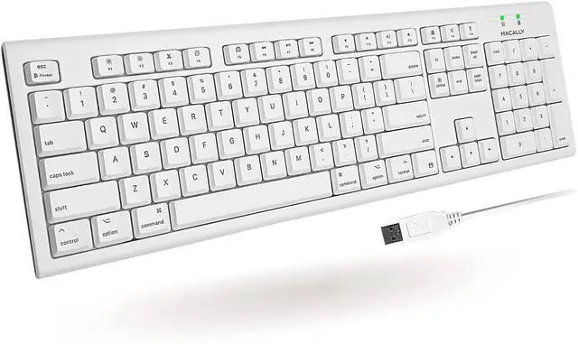 Main image of Macally Full-Size USB Wired Keyboard for Mac Mini/Pro, iMac Desktop Computer, MacBook Pro/Air Desktop w/ 16 Compatible Apple Keyboard with Numeric Keypad, Rubber Domed Keycaps - Spill Proof