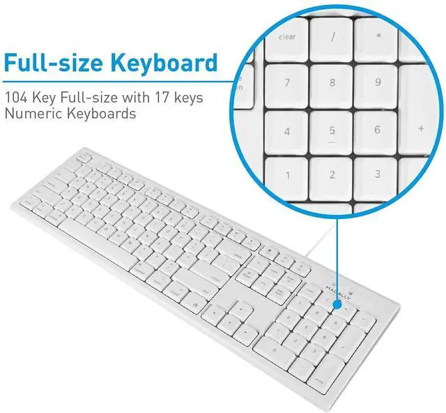 Alt view image 3 of 5 - Macally Full-Size USB Wired Keyboard for Mac Mini/Pro, iMac Desktop Computer, MacBook Pro/Air Desktop w/ 16 Compatible Apple Keyboard with Numeric Keypad, Rubber Domed Keycaps - Spill Proof