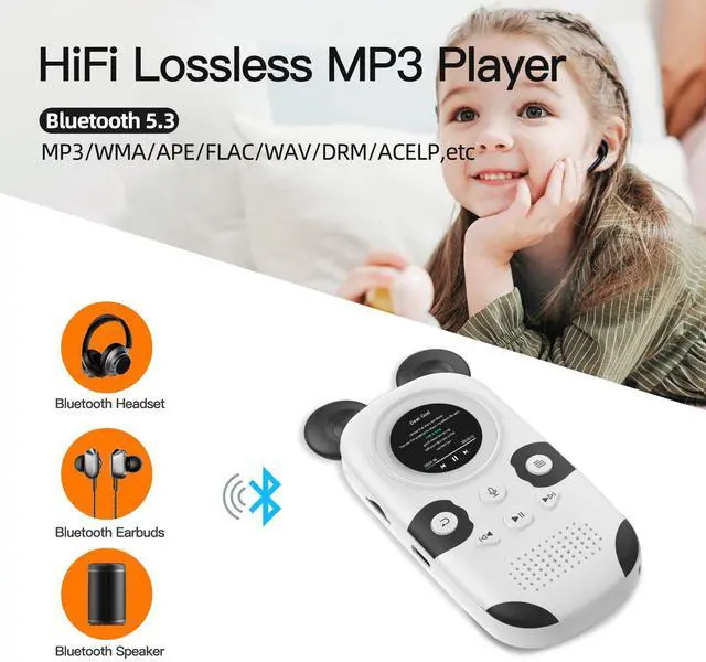 Alt view image 3 of 5 - RUIZU 64GB MP3 Player for Kids, Cute Panda Portable Music Player MP3, Child MP3 Player with Bluetooth 5.3, Speaker, FM Radio, Voice Recorder, Alarm Clock, Stopwatch, Pedometer, Support up to 128GB