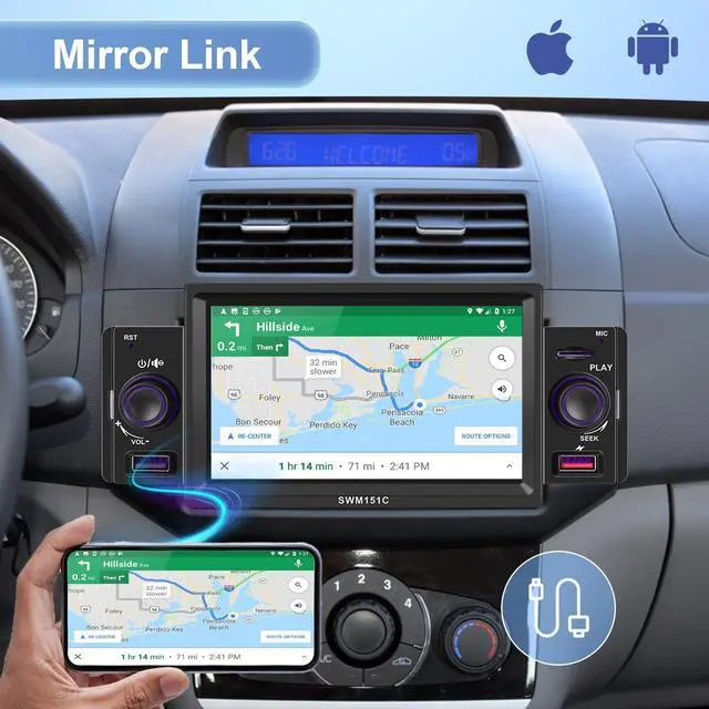 Alt view image 5 of 5 - Single Din Radio with AppIe Carplay Android Auto,Podofo 5inch 1280x480 HD Touch Screen Car Stereo Audio Receivers with 5.1 Bluetooth FM Radio Airplay MirrorLink HD Backup Camera USB/TF/AUX-in Ports