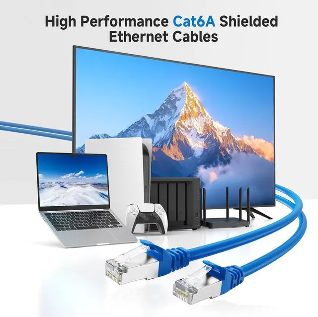 Alt view image 2 of 5 - Cable Matters 10Gbps Snagless Long Shielded Cat 6A Ethernet Cable - 100ft, Cat 6A Cable, Cat6A Cord, Ethernet Cord, Blue