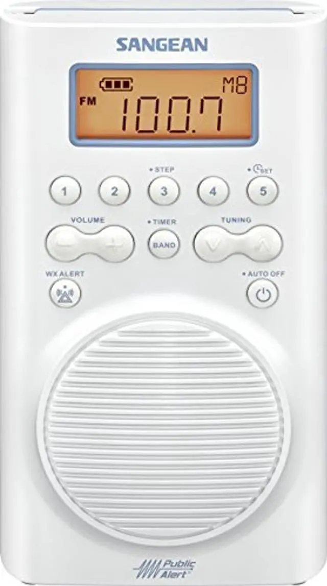 Alt view image 5 of 5 - Sangean H205 Shower Radio AM/FM Waterproof, Weather Alert, Digital Tuning, White