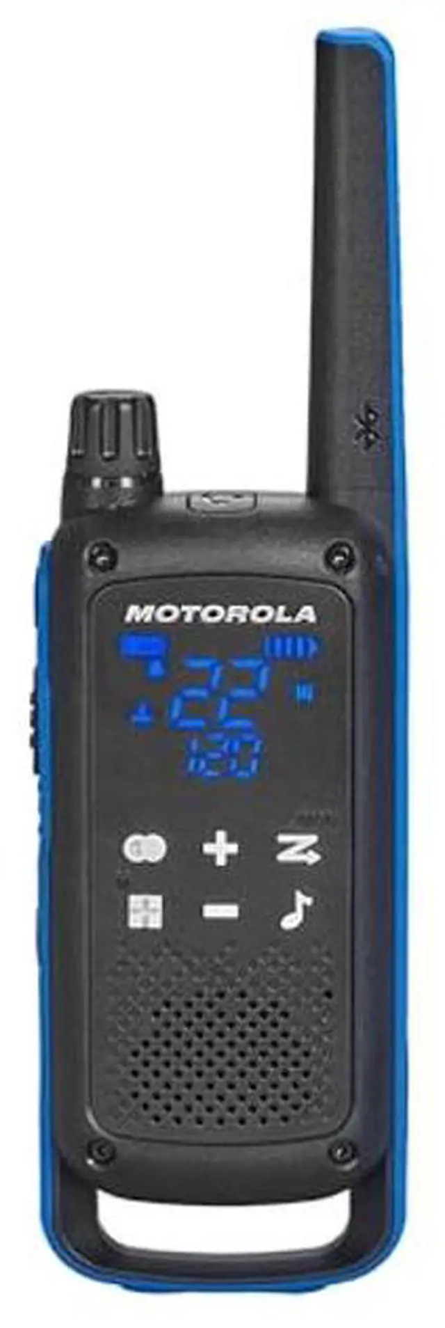 Main image of Motorola Solutions, Portable FRS, T802, Talkabout, Two-Way Radios Waterproof IP54 Walkie Talkie Emergency Preparedness, Rechargable, 22 Channel, 35 Mile, Black W/Blue, 2 Pack