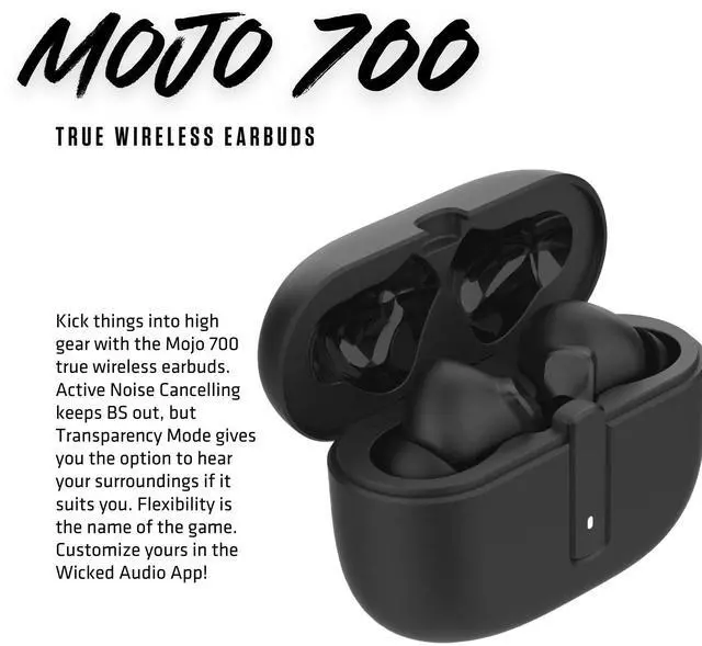 Alt view image 3 of 5 - Wicked Audio Mojo 700 True Wireless Bluetooth Earbuds | ANC Noise Cancelling | Clear Call Mics | Long Battery Life | Mobile App | Custom EQ Modes | GPS Find Buds | Transparency Mode | Low Latency