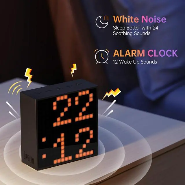 Alt view image 3 of 5 - Divoom TimeBox Evo -- Pixel Art Bluetooth Speaker with 16x16 LED Display APP Control - Cool Animation Frame & Gaming Room Setup & Bedside Alarm Clock- Black