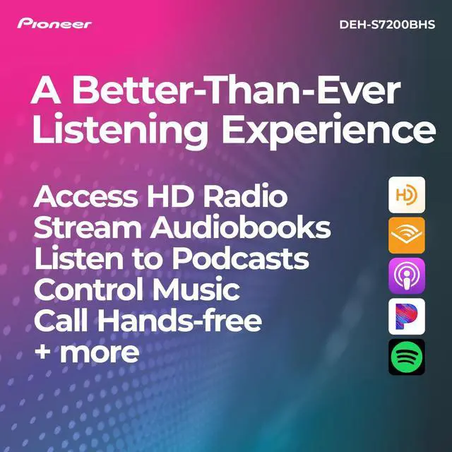 Alt view image 5 of 5 - Pioneer DEH-S7200BHS Audio CD Receiver and Bluetooth Car Stereo - Single Din, Amazon Alexa, HD Radio and Enhanced Audio Functions