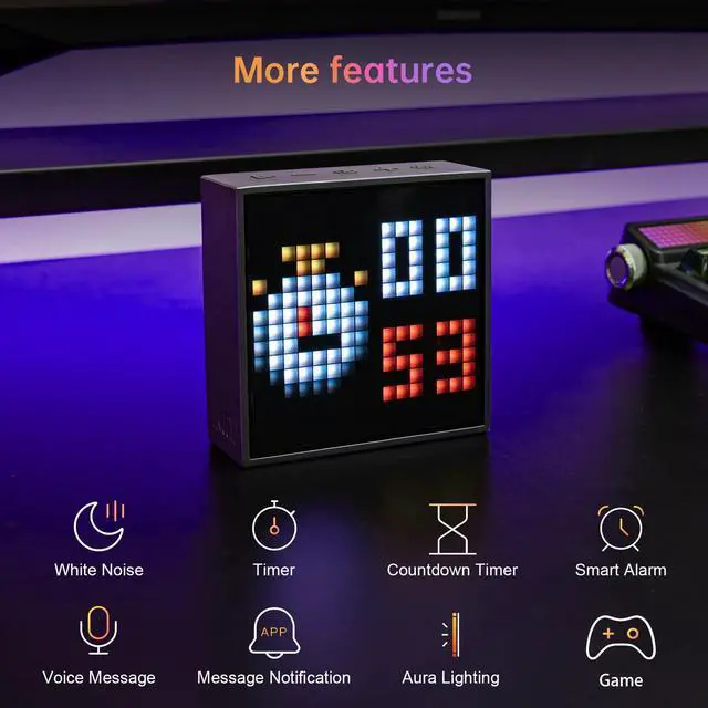 Alt view image 5 of 5 - Divoom TimeBox Evo -- Pixel Art Bluetooth Speaker with 16x16 LED Display APP Control - Cool Animation Frame & Gaming Room Setup & Bedside Alarm Clock- Black