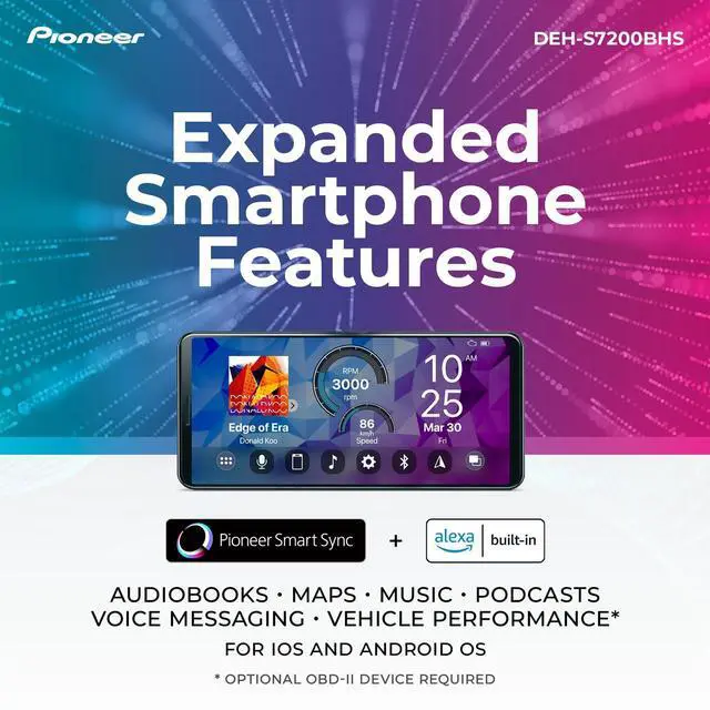 Alt view image 4 of 5 - Pioneer DEH-S7200BHS Audio CD Receiver and Bluetooth Car Stereo - Single Din, Amazon Alexa, HD Radio and Enhanced Audio Functions