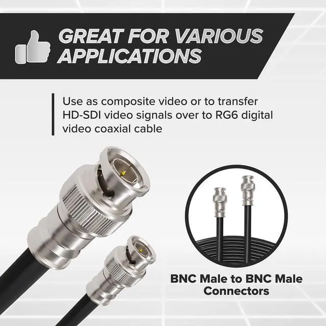 Alt view image 2 of 5 - THE CIMPLE CO 125 FT BNC Cable with 2 Male BNC Connections - 75 Ohm, Low Loss HD-SDI and SDI Cable - Black, 125 Feet (38 Meters)