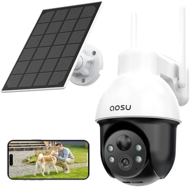 Main image of AOSU Solar Security Camera Wireless Outdoor System, 3K/5MP Battery Powered WiFi Camera for Home Security, Panoramic PTZ, Auto Tracking, Human/Vehicle Detection, Night Vision, Spotlights, 2-Way Talk