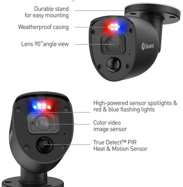 Alt view image 2 of 5 - Swann 1080p Black Flashing Lights Bullet Camera (Add-on)
