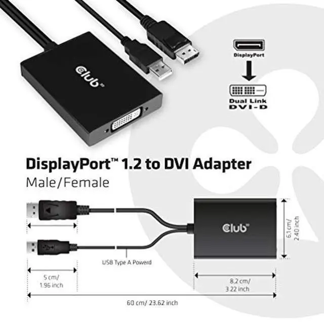 Alt view image 3 of 5 - Club 3D CAC-1010 DisplayPort to DVI Dual-Link DVI-D Active Adapter for Your Monitor/Display - USB A Powered  2560x1600 Resolution HDCP Supported NOT for Apple Cinema Monitors, Black