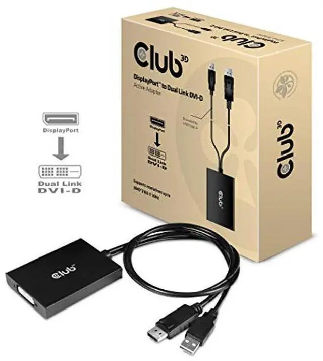 Alt view image 2 of 5 - Club 3D CAC-1010 DisplayPort to DVI Dual-Link DVI-D Active Adapter for Your Monitor/Display - USB A Powered  2560x1600 Resolution HDCP Supported NOT for Apple Cinema Monitors, Black