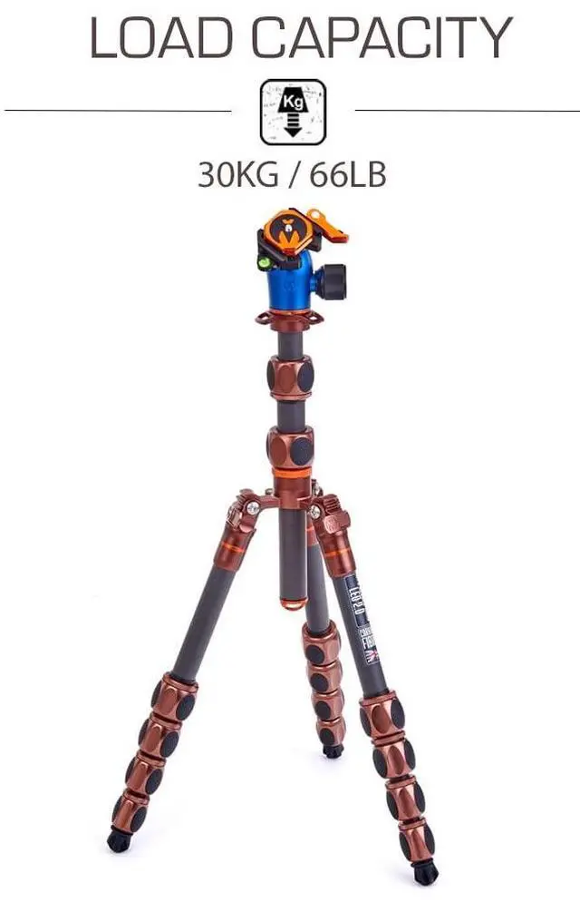 Alt view image 4 of 5 - 3 Legged Thing Leo 2.0 Carbon Fibre Tripod System & AirHed Pro Lever - Earth Bronze/Ocean Blue (LEOKIT2)