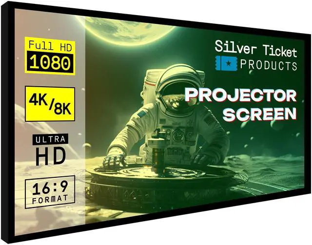 Main image of Silver Ticket Products STR Series 6 Piece White 1.1 Gain 120" Diagonal 16:9 Format Projection Screen, Aluminum Frame, Wall Mounted, 109.25x63.625 inches STR-169120
