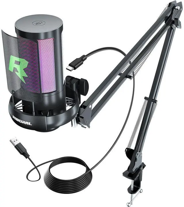 Main image of Gaming Microphone Kit USB for Recording Streaming Podcast Condenser Microphone with Mic Boom Arm Stand Pop Filter Mute Gain Function RGB Mic to PC Smartphone PS4 PS5 Laptop