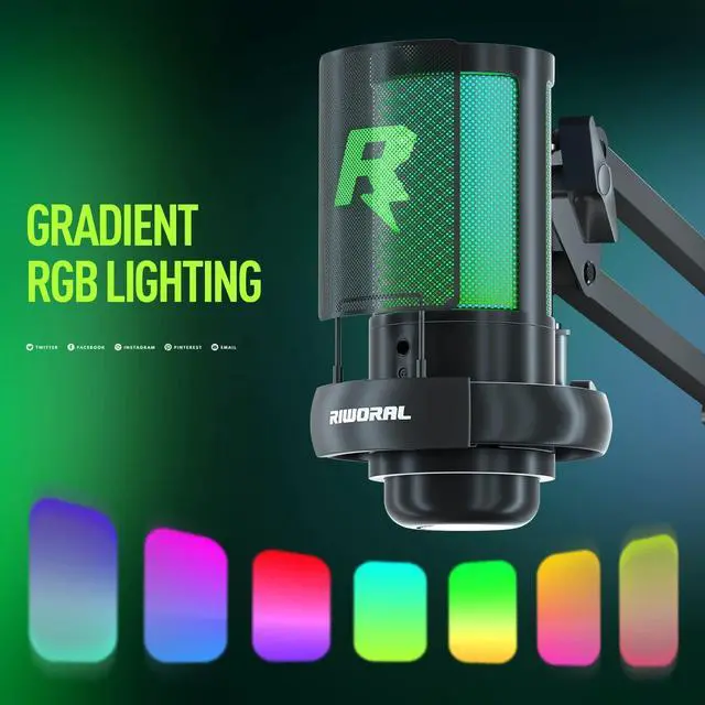 Alt view image 3 of 5 - Gaming Microphone Kit USB for Recording Streaming Podcast Condenser Microphone with Mic Boom Arm Stand Pop Filter Mute Gain Function RGB Mic to PC Smartphone PS4 PS5 Laptop