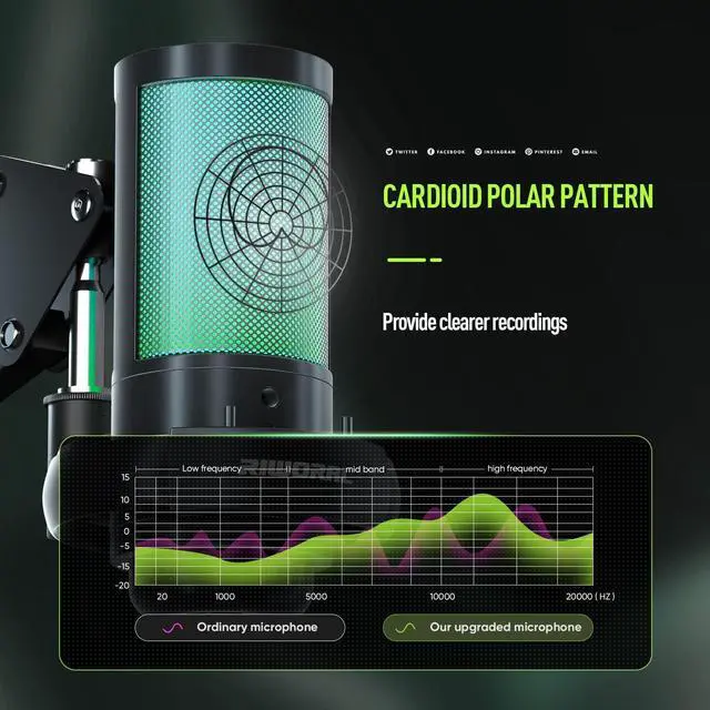 Alt view image 4 of 5 - Gaming Microphone Kit USB for Recording Streaming Podcast Condenser Microphone with Mic Boom Arm Stand Pop Filter Mute Gain Function RGB Mic to PC Smartphone PS4 PS5 Laptop